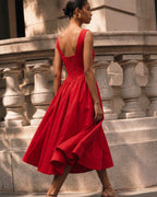 Side Pocket Full Skirt Vintage Midi Dress