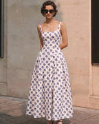 Geometric Print Square Neck Vintage Maxi Dress