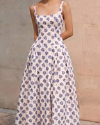 Geometric Print Square Neck Vintage Maxi Dress