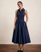 Lyocell Cotton Shirt Collar Vintage Midi Dress