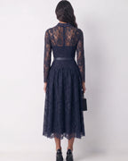 Lace Detail Long Sleeve Romantic Midi Dress