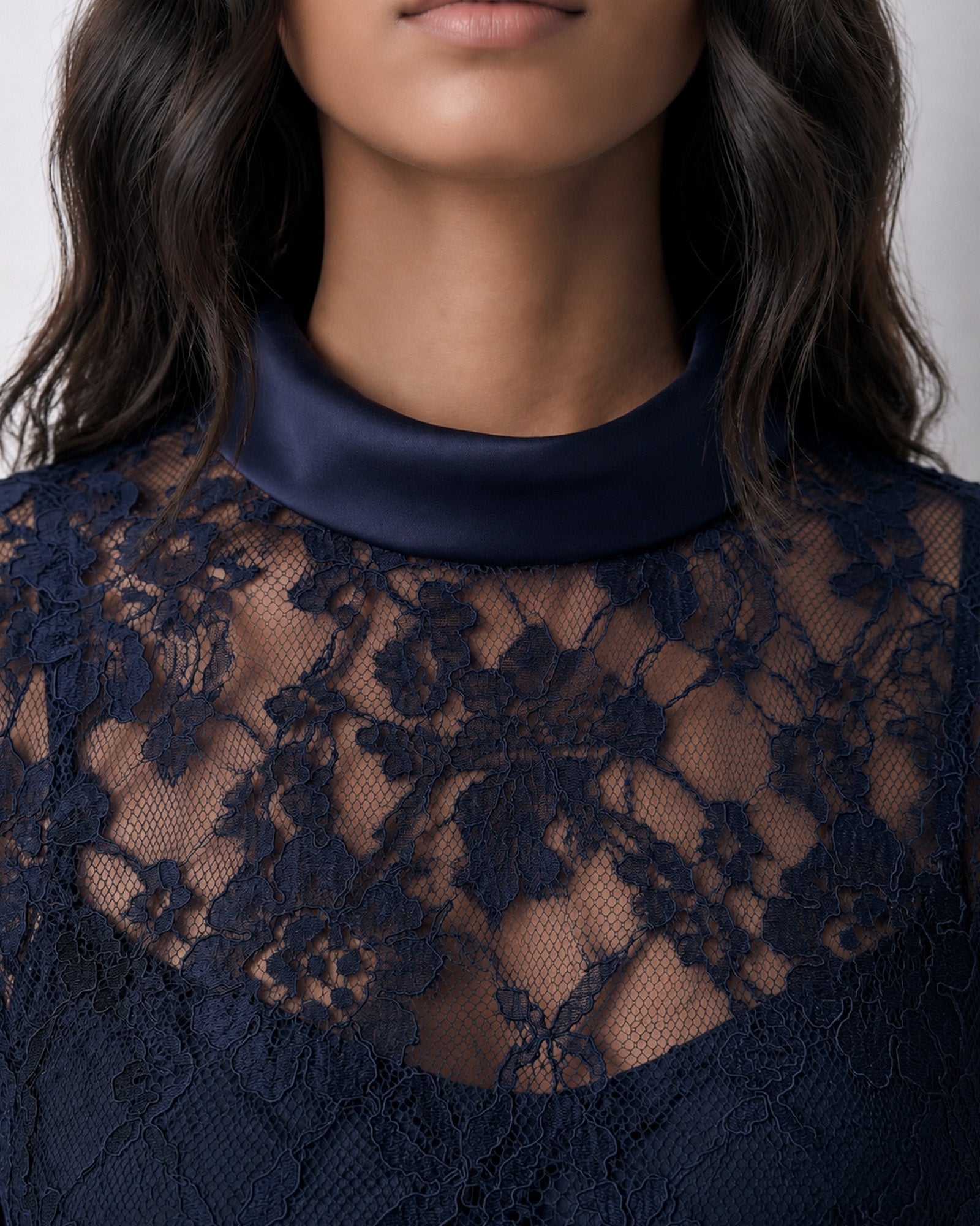 Lace Detail Long Sleeve Romantic Midi Dress