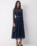 Lace Detail Long Sleeve Romantic Midi Dress