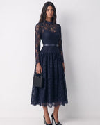 Lace Detail Long Sleeve Romantic Midi Dress