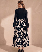 Abstract Print Bell Sleeve Vintage Midi Dress