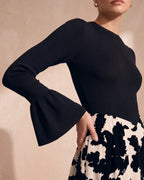 Abstract Print Bell Sleeve Vintage Midi Dress