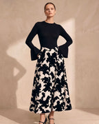 Abstract Print Bell Sleeve Vintage Midi Dress
