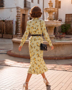 Floral Print Stand Collar Vintage Dress Set