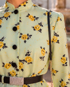 Floral Print Stand Collar Vintage Dress Set