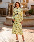 Floral Print Stand Collar Vintage Dress Set