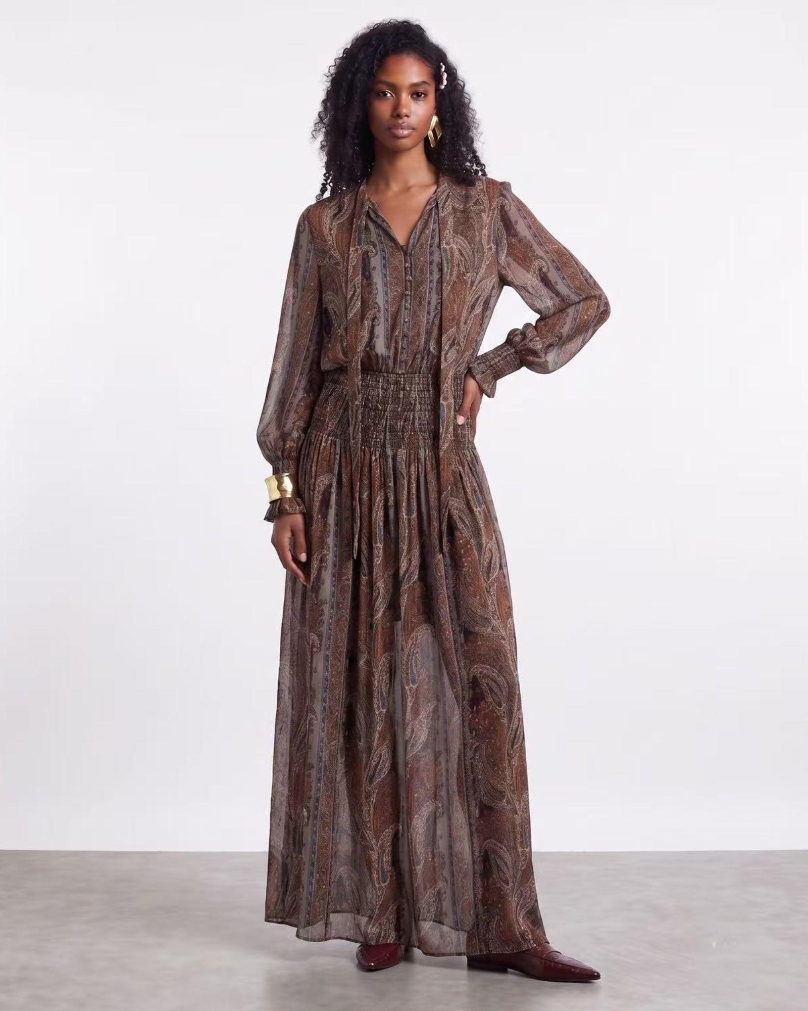 Abstract Print Long Sleeve Bohemian Dress