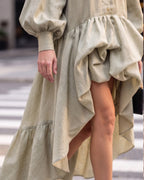Lyocell Lantern Sleeve High Low Shirt Dress