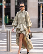 Lyocell Lantern Sleeve High Low Shirt Dress