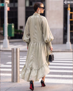 Lyocell Lantern Sleeve High Low Shirt Dress