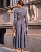 Lyocell Linen Geometric Print V-Neck Vintage Midi Dress
