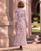 Lyocell Floral Print Pleated Romantic Maxi Dress