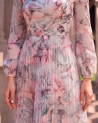 Lyocell Floral Print Pleated Romantic Maxi Dress