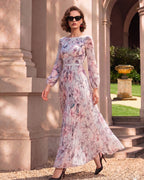 Lyocell Floral Print Pleated Romantic Maxi Dress