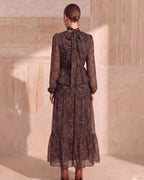 Lyocell Zebra Print Puff Sleeve Midi Dress