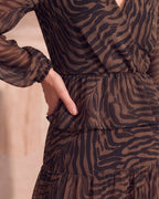 Lyocell Zebra Print Puff Sleeve Midi Dress