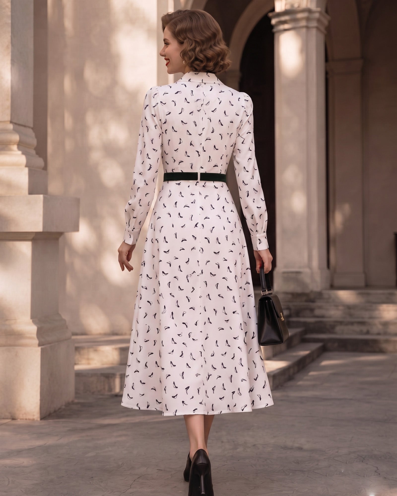 Lyocell Monochrome Print Vintage Dress