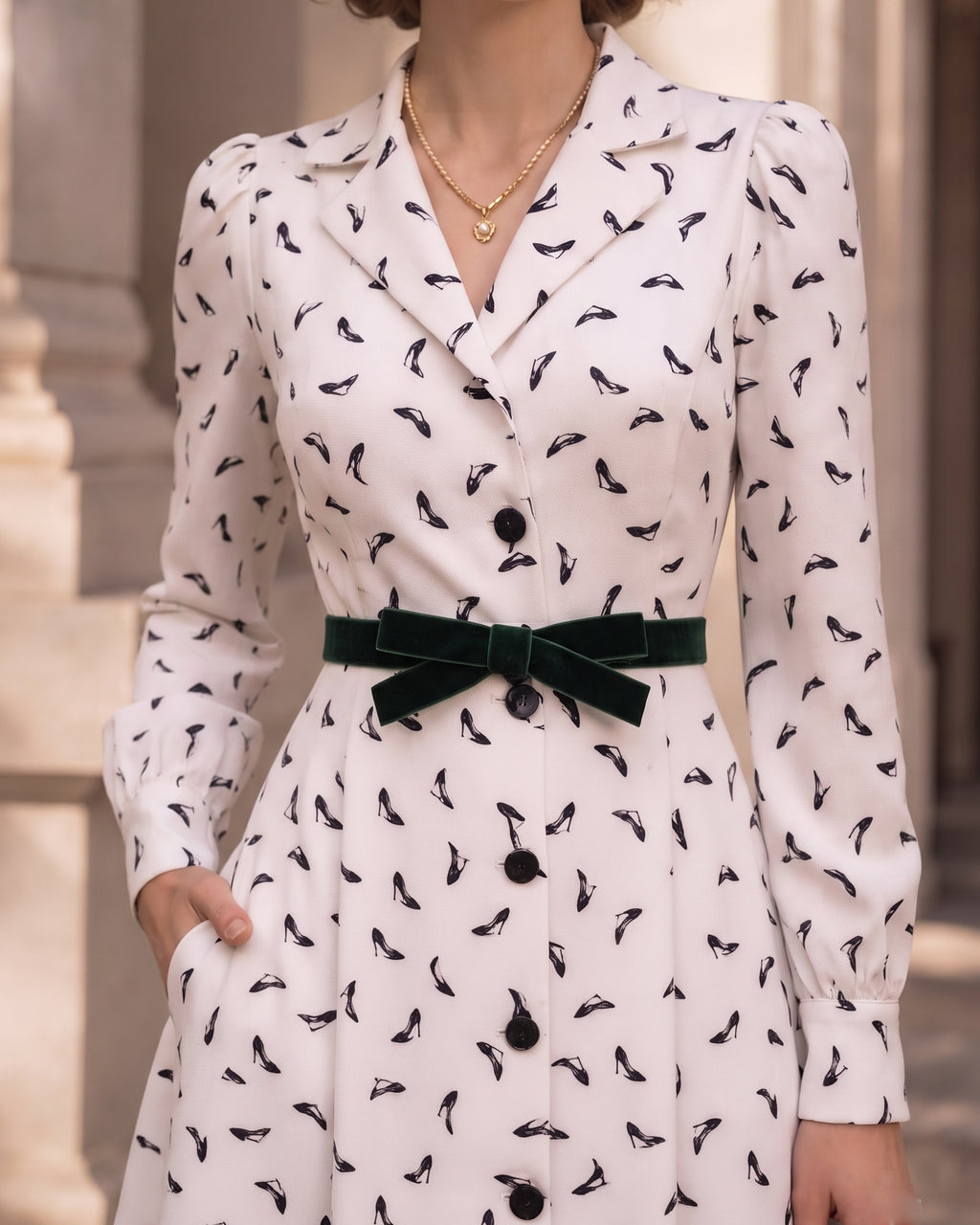 Lyocell Monochrome Print Vintage Dress
