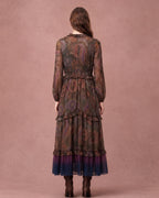 Lyocell Bohemian Print V-Neck Midi Dress