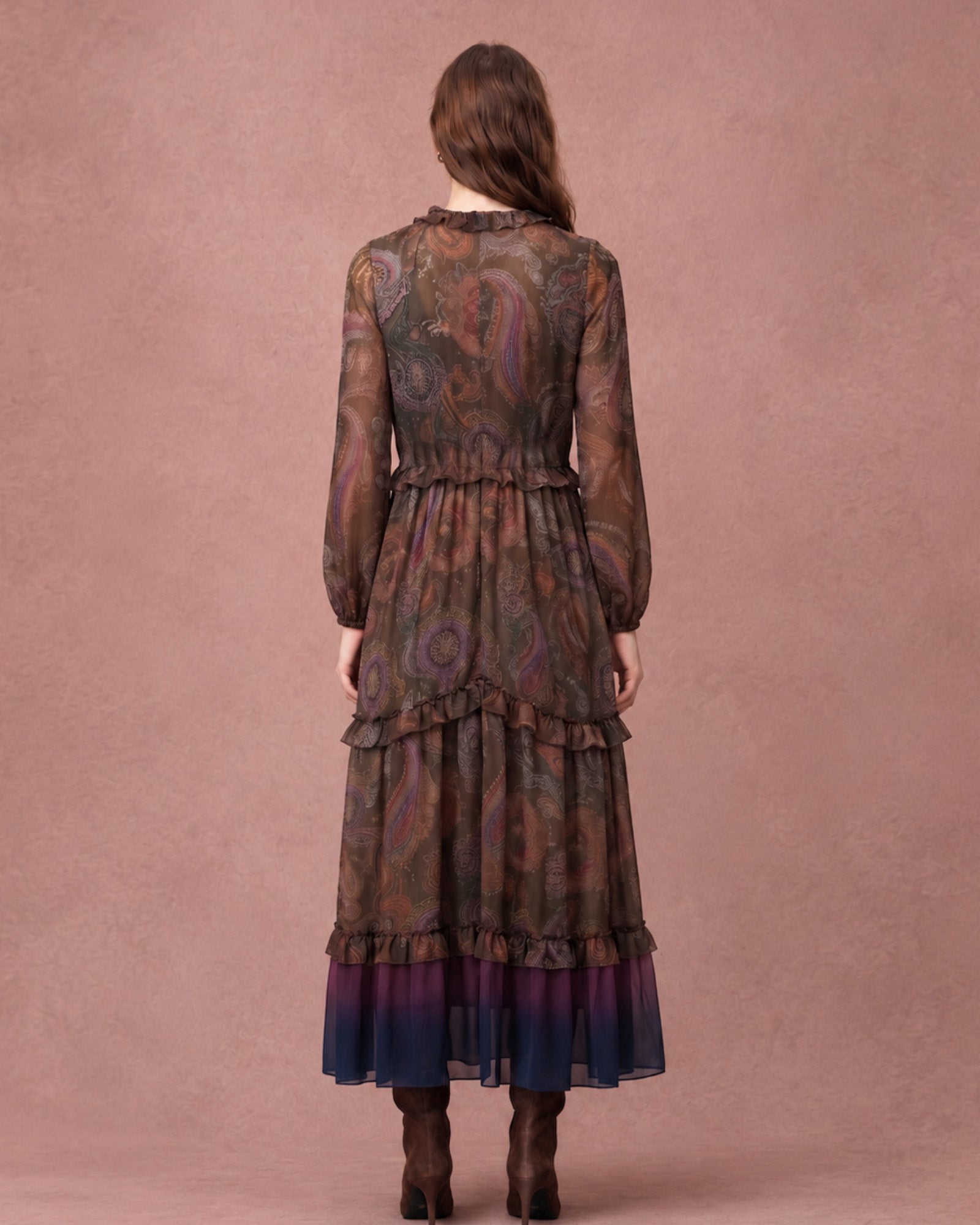Lyocell Bohemian Print V-Neck Midi Dress