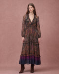 Lyocell Bohemian Print V-Neck Midi Dress