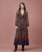 Lyocell Bohemian Print V-Neck Midi Dress