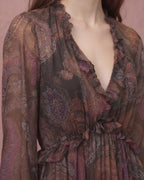 Lyocell Bohemian Print V-Neck Midi Dress
