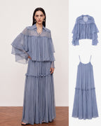 Lyocell Shirt Collar Bell Sleeve Dress Set