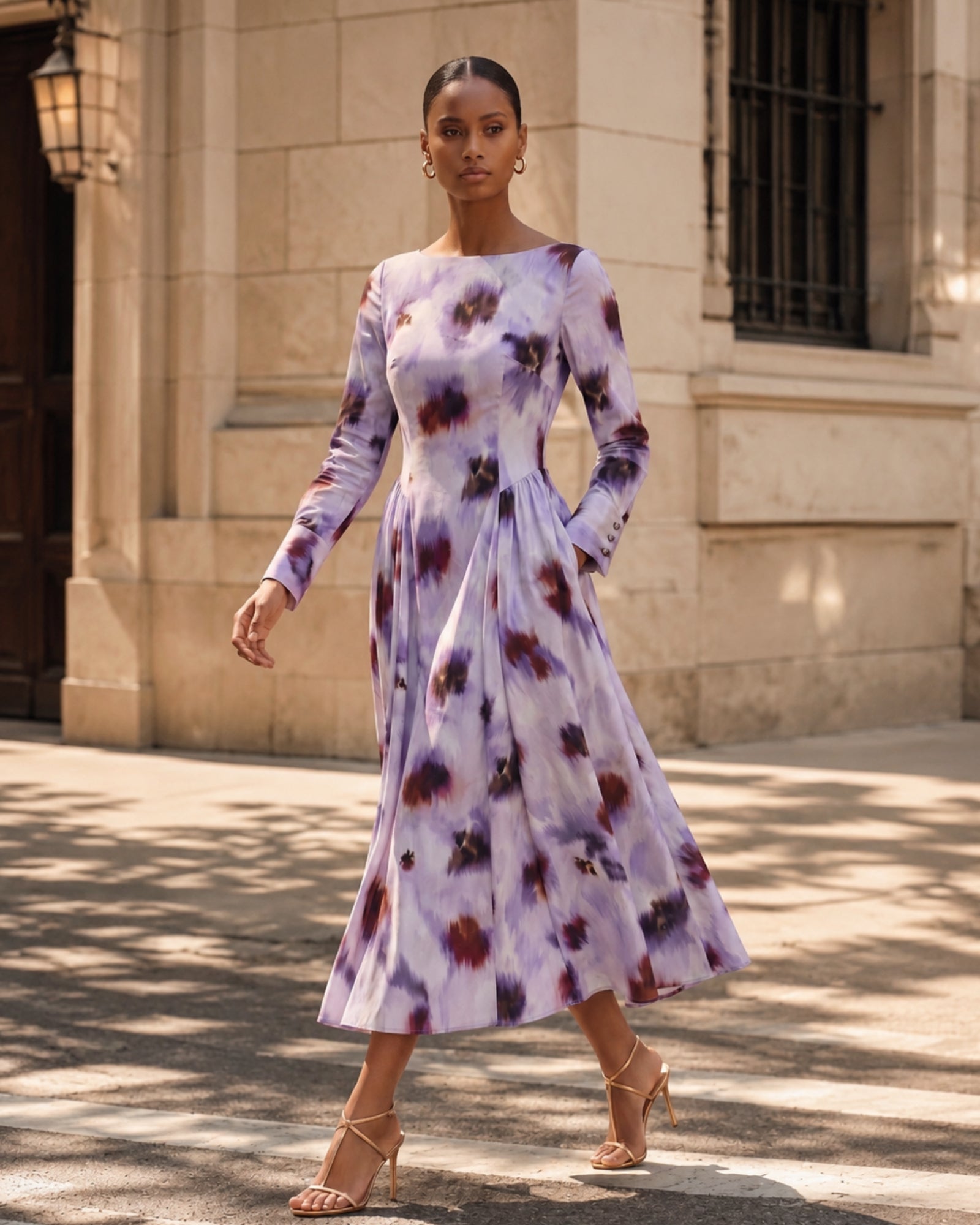 Abstract Print Vintage Midi Dress