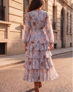 Lyocell Floral Print Puff Sleeve Vintage Maxi Dress
