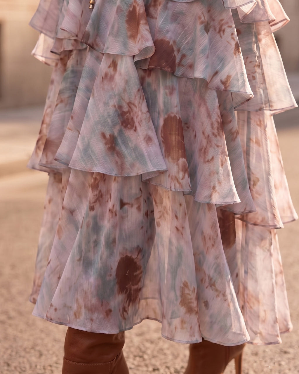Lyocell Floral Print Puff Sleeve Vintage Maxi Dress
