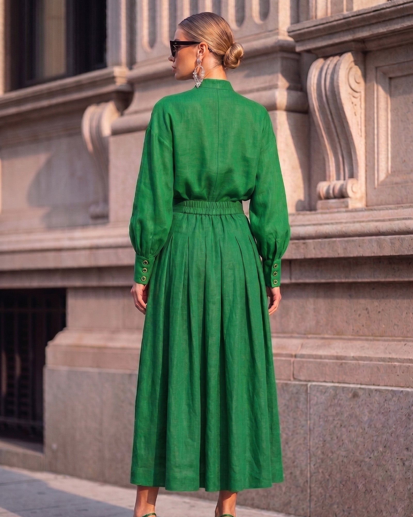 Lyocell Linen Shirt Collar A-Line Dress Set