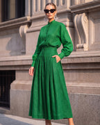 Lyocell Linen Shirt Collar A-Line Dress Set