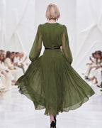 Lyocell Puff Sleeve Full Skirt Romantic Maxi Dress