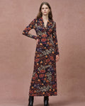 Wool Lyocell Floral Print V-Neck Maxi Dress