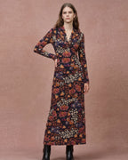 Wool Lyocell Floral Print V-Neck Maxi Dress