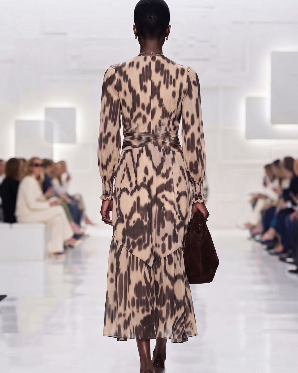 Lyocell Animal Print V-Neck Midi Dress