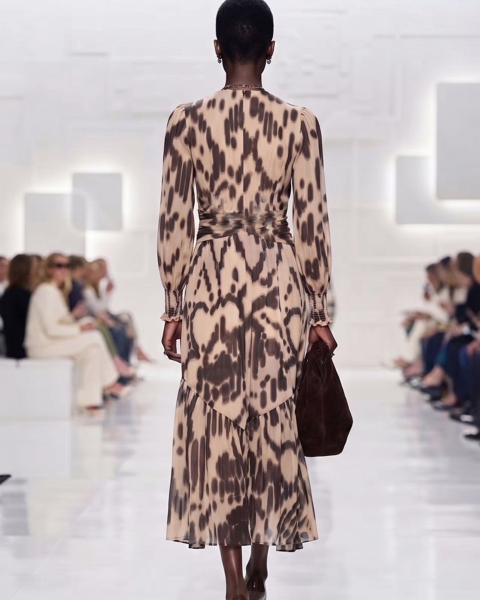 Lyocell Animal Print V-Neck Midi Dress