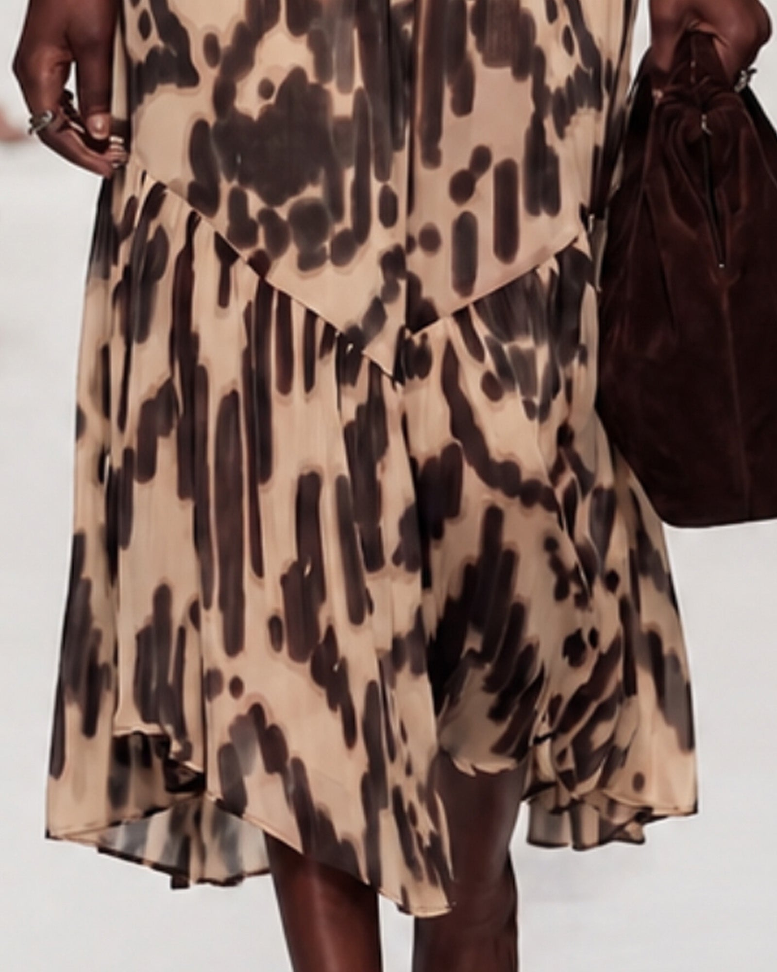 Lyocell Animal Print V-Neck Midi Dress