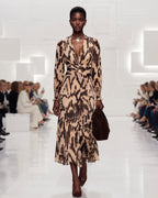 Lyocell Animal Print V-Neck Midi Dress