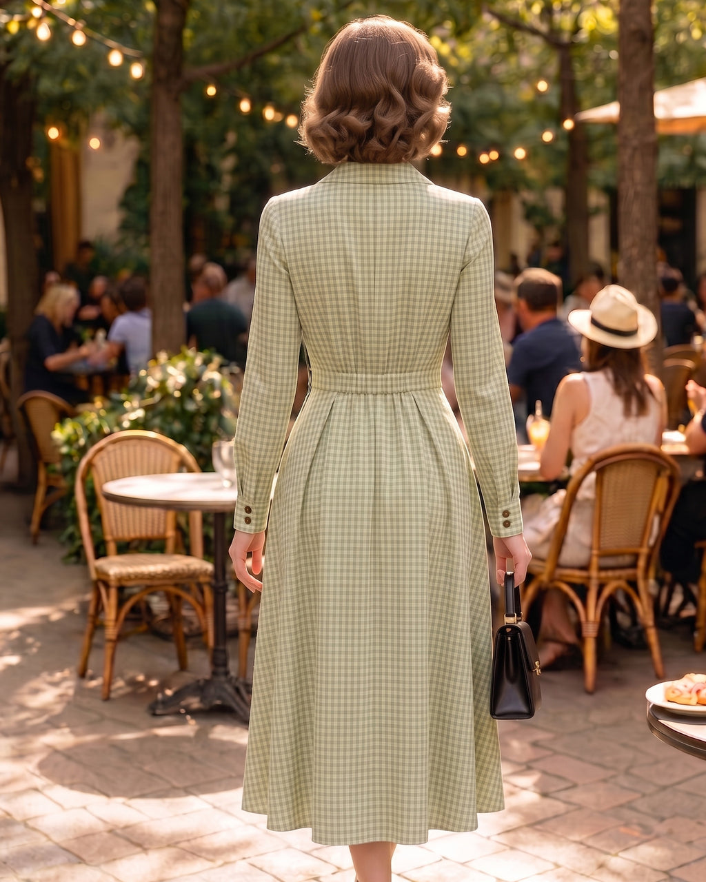 Plaid Print Blazer Collar Vintage Midi Dress