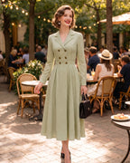 Plaid Print Blazer Collar Vintage Midi Dress