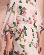 Lyocell Linen Floral Print Lantern Sleeve Maxi Dress