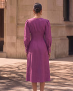 Cotton Linen Long Sleeve A-Line Midi Dress