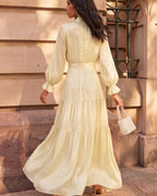 Lyocell Tie Collar Romantic Maxi Dress