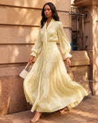 Lyocell Tie Collar Romantic Maxi Dress